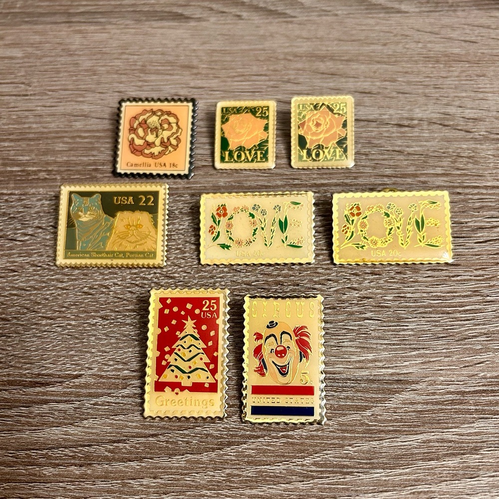 Vintage USPS Postage Stamp Enamel Pin Lot
